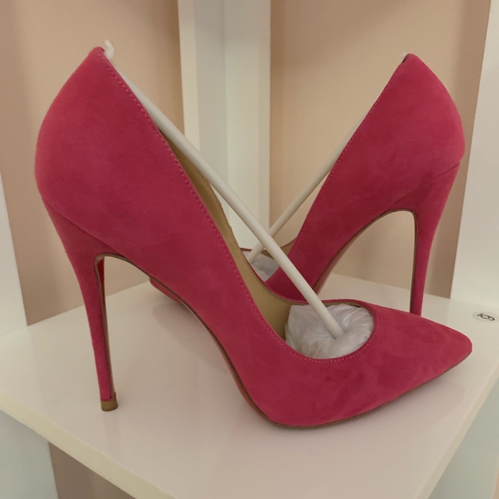 Christian Louboutin Pink Suede Pointed-Toe Stiletto Heels